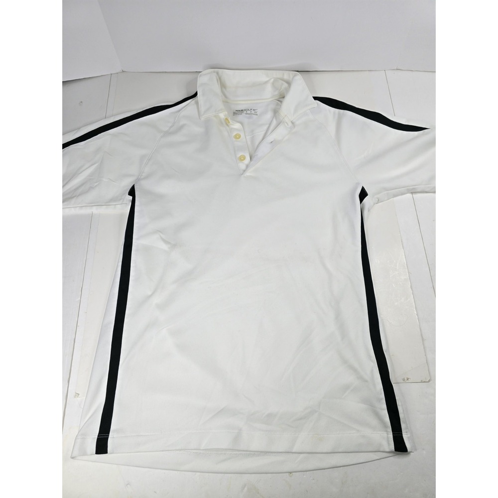 Nike Polo Shirt Men S/P White Black Stripe Dri-Fit Standard Fit‎ Golf Athletic
